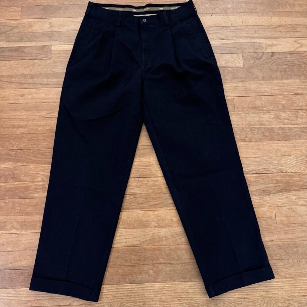 Savane Men's Black Pleated Cuffed Chino Pants - Size 32W x 29L
 b86